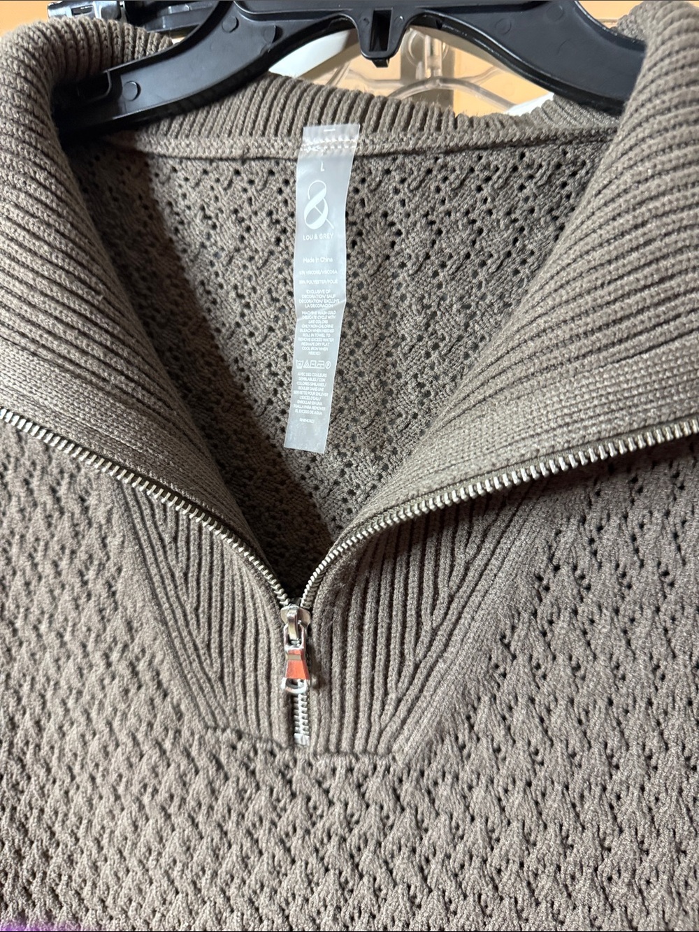 Lou & Grey Taupe Gray Pointelle Knit Half-Zip Sleeveless Sweater Top - Picture 6 of 12